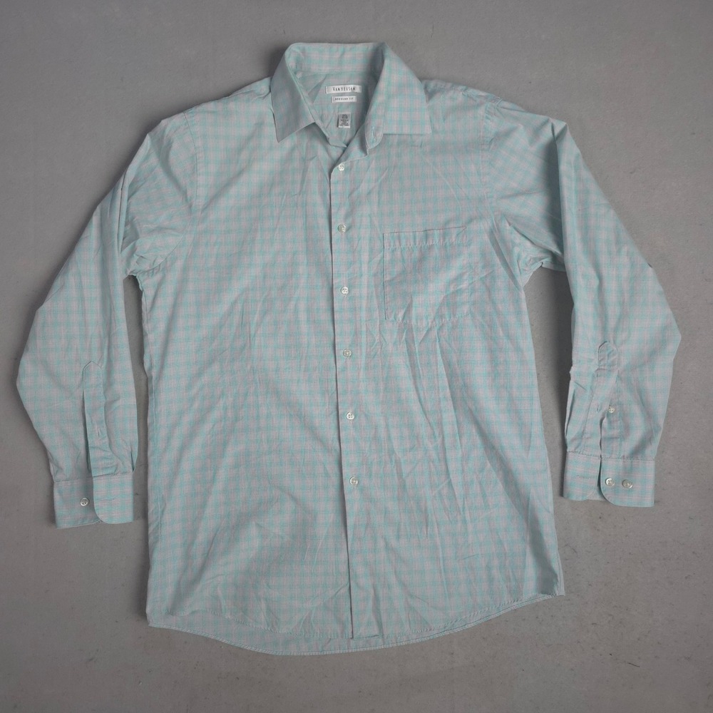 VANHEUSEN Mens Gingham Check Long Sleeve Dress Shirt Wrinkle Free 15.5 32/33